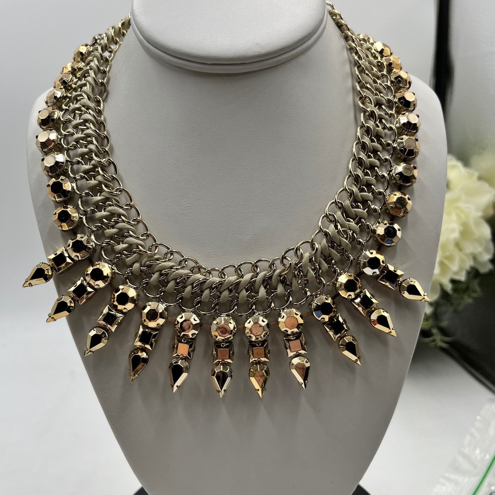 Adia Kibur Grand Metallic Spray Collar Statement Necklace